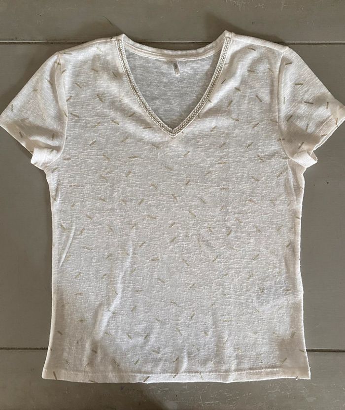 Tee shirt maille fine Only crème et doré taille S - photo numéro 8