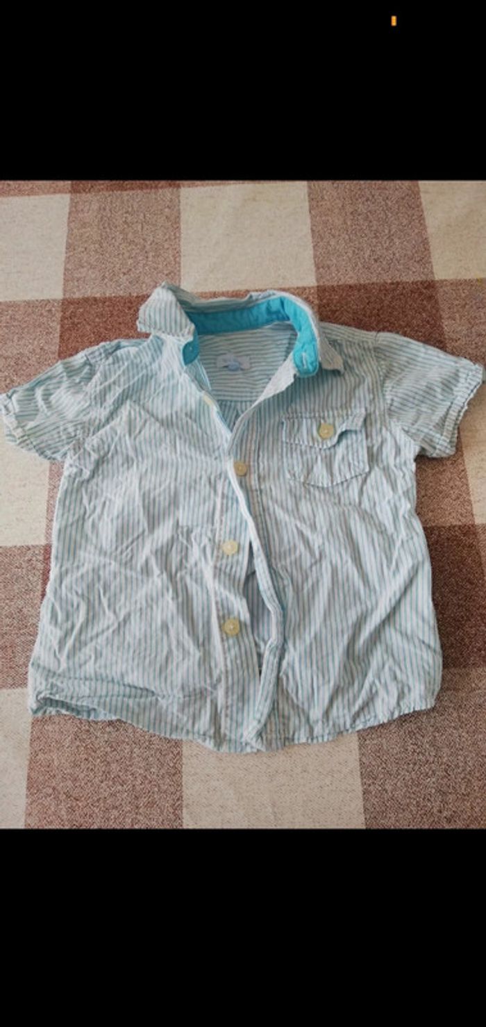 Chemise manches courtes blanc/turquoise Tex 12 mois