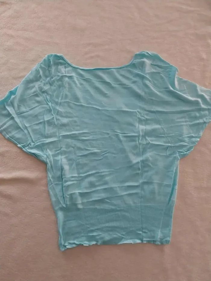 Haut / pull fin turquoise T38 - photo numéro 5