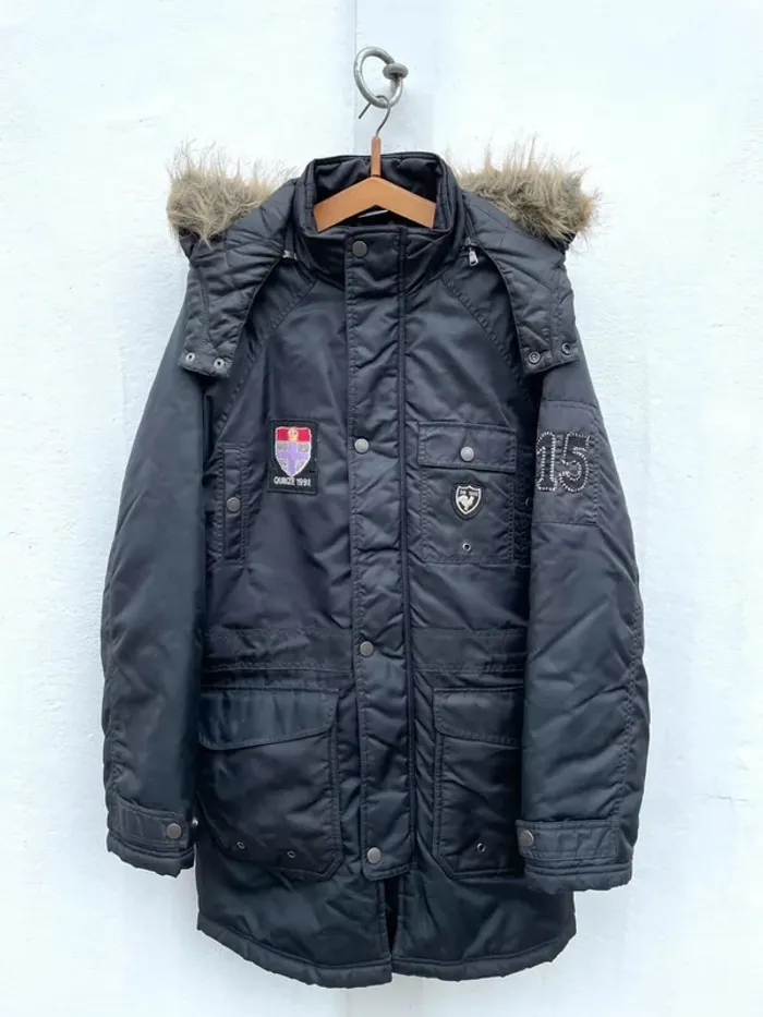Serge Blanco vintage black coat hoodi Mens L - photo numéro 3
