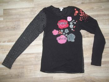 T-shirt noir et rayures argentées fleuri "Rock" Orchestra 14 ans