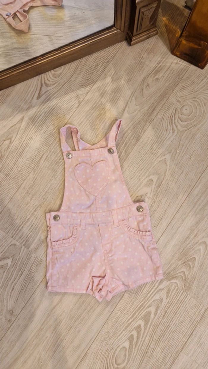 Salopette courte rose pale à pois blanc H&M 🌸 12/18 mois
