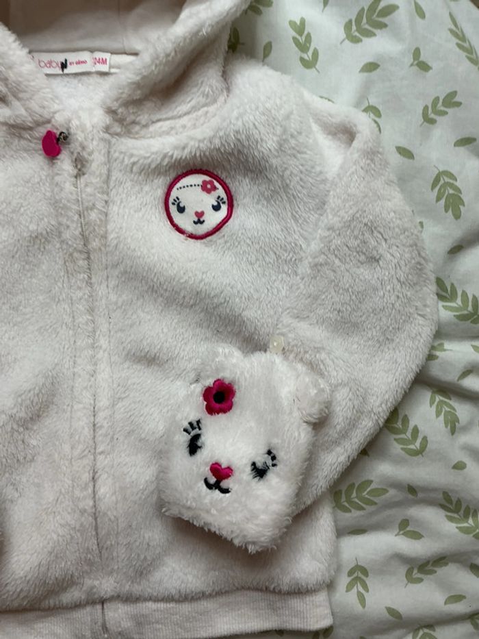 gilet polaire zippé à capuche gants intégrés blanc gémo 24 mois - photo numéro 5