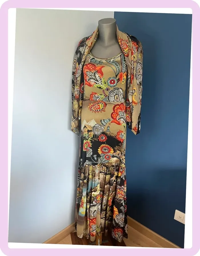 Robe longue bretelles Chacok - Taille 3 + foulard assorti