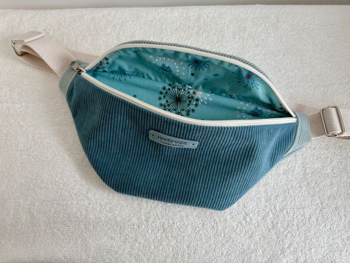 Sac banane Bleu Canard et Vert d'eau en Velours - photo numéro 2