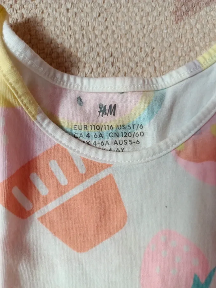 Robe blanche arc en ciel glace coton été 4/6 ans h&m - photo numéro 2