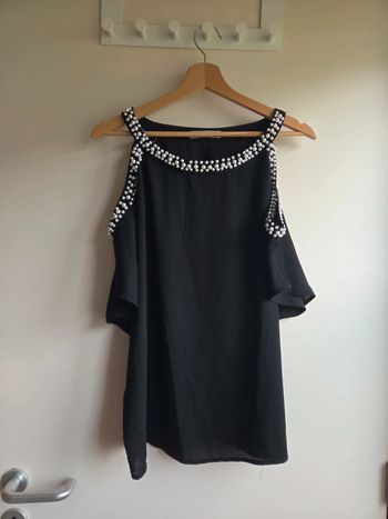 Blouse noire élégante perles MC Lorene - taille unique