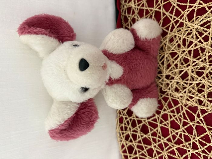 VINTAGE Ancienne Peluche doudou Souris blanche mauve parme rose Lila 20 cm Nounours - photo numéro 6