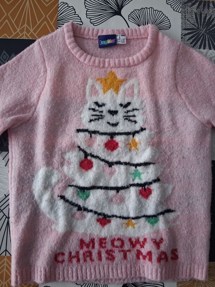 Pull de Noël fille rose chat 2-4 ans - photo numéro 4