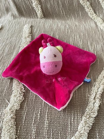 Peluche doudou plat 19cm sucre d’orge vache girafe cheval rose très bon état