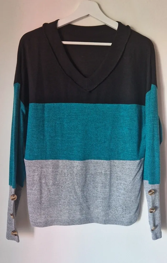 T.shirt manches longues noir/turqoise/gris