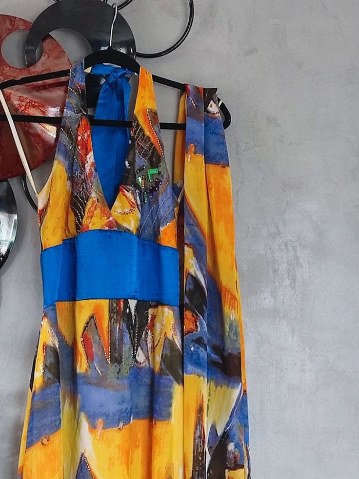 Ensemble robe et étole jaunes à motifs et sequins Kharisma - photo numéro 5