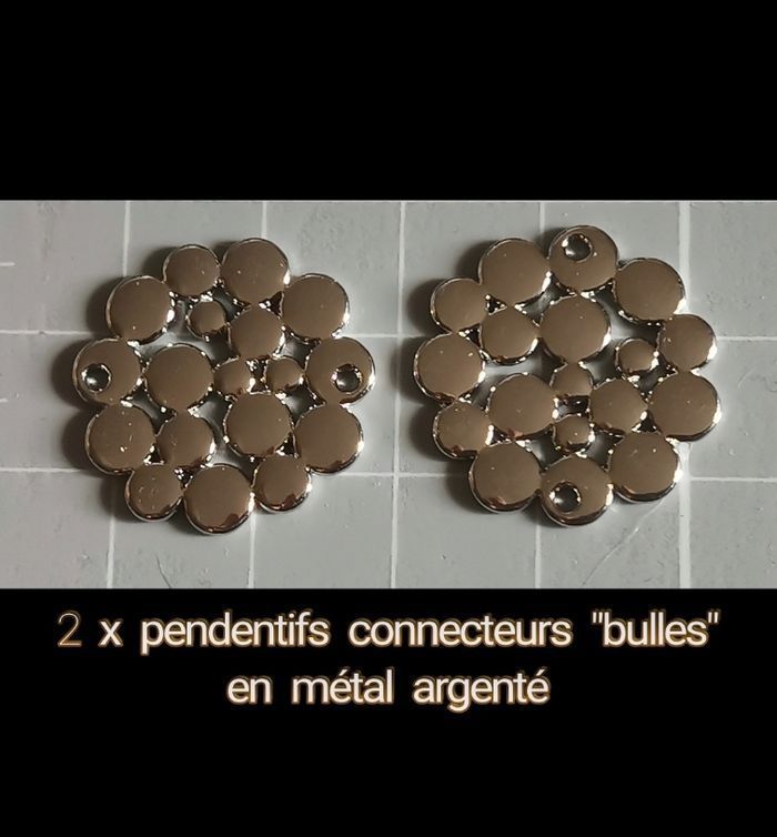 🔗 2 Pendentifs connecteurs "bulles" en métal argenté
