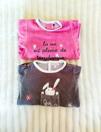 Lot de 2 pyjamas coton et velour une piece 24 mois