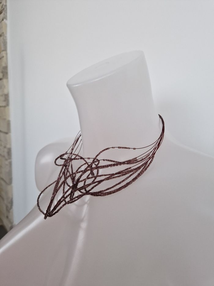 Collier multi rang à perles violet rosé - photo numéro 4