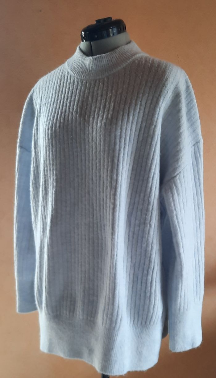 Pull chaud bleu clair oversize, femme, H&M, taille XS/34 - photo numéro 4