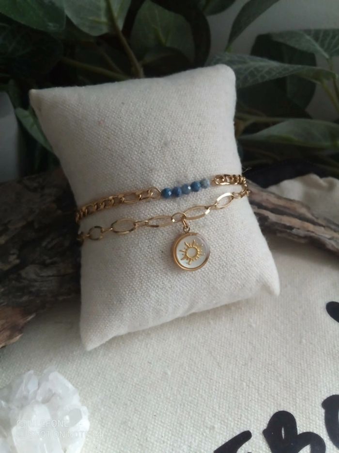 Bracelet bohème double pierres et acier