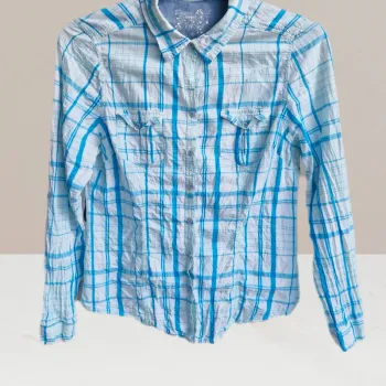 Chemise manches longues à carreaux bleu & blanc - K.Woman - Taille 16 ans
