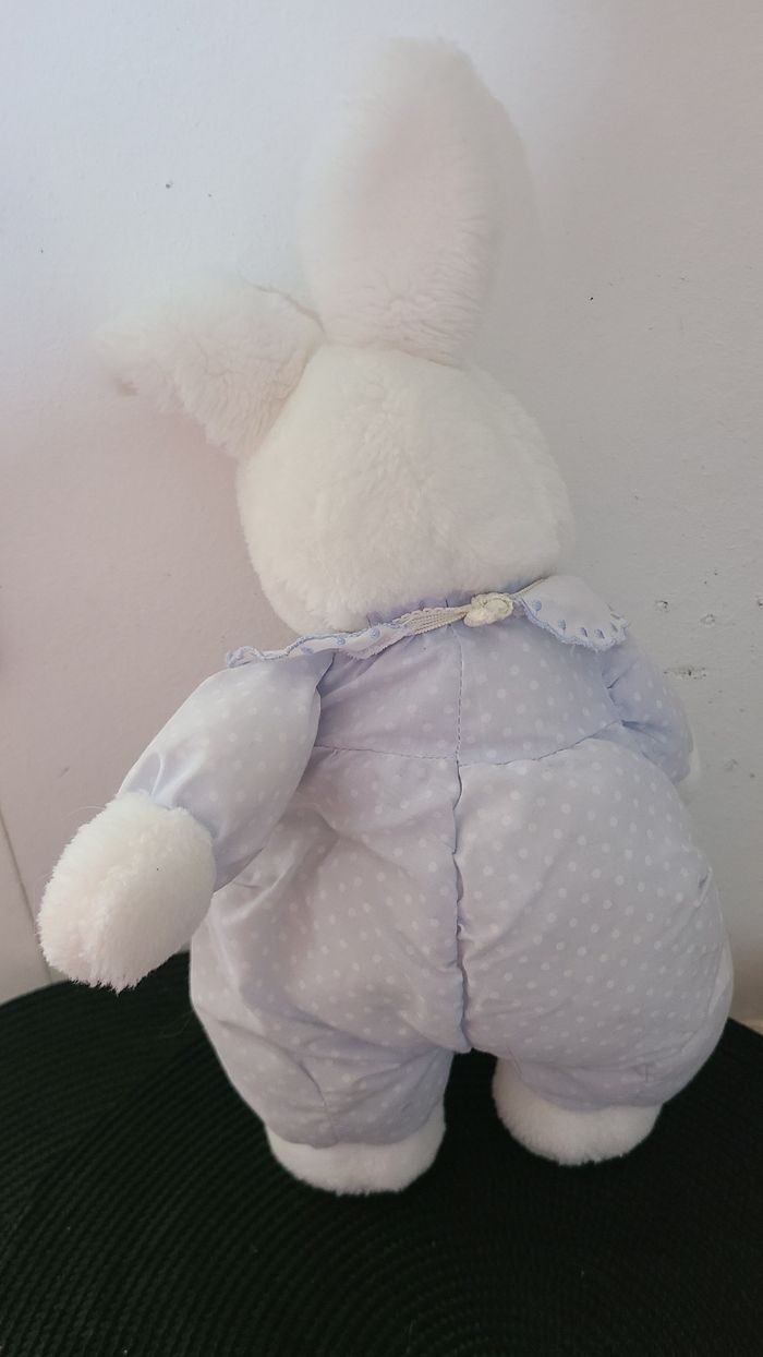 Peluche Doudou Lapin JEMINI Bleu Pois Collerette Blanc Nez Rose 26 Cm - photo numéro 4