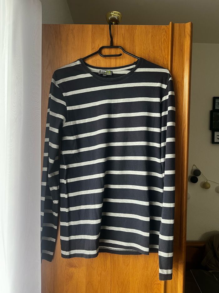 T-shirt manches longues bleu marine et gris Kiabi taille M
