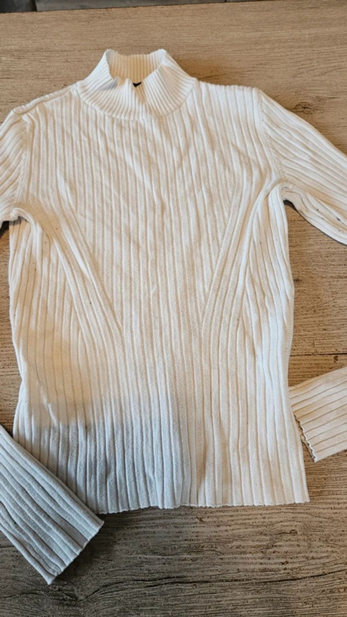 T shirt moulant blanc cotellé à manches longues, Bershka, taille XS/24 - photo numéro 5