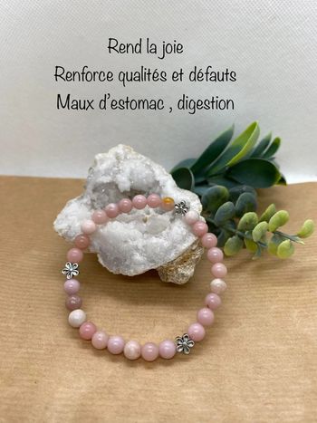 Bracelet opale rose et fleurs 19,5 cm , lithothérapie
