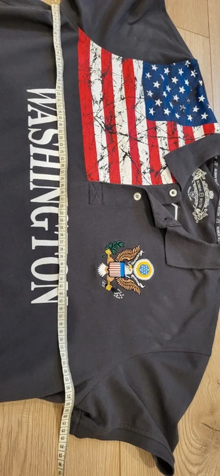 Polo Robin Ruth Washington USA XL brodé drapeau américain vintage - Gris - photo numéro 10