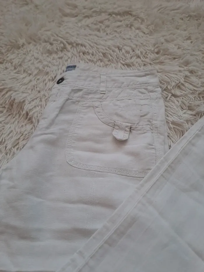 Pantalon blanc en lin et coton - T40- cache cache - photo numéro 2