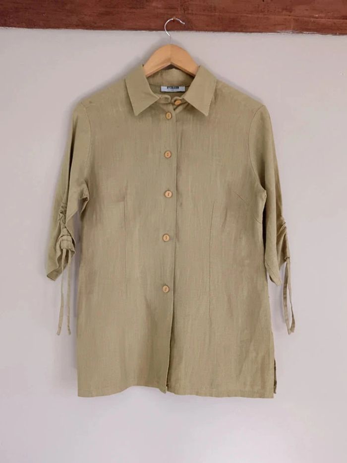 Chemise lin manches 3/4 vert amande - photo numéro 4