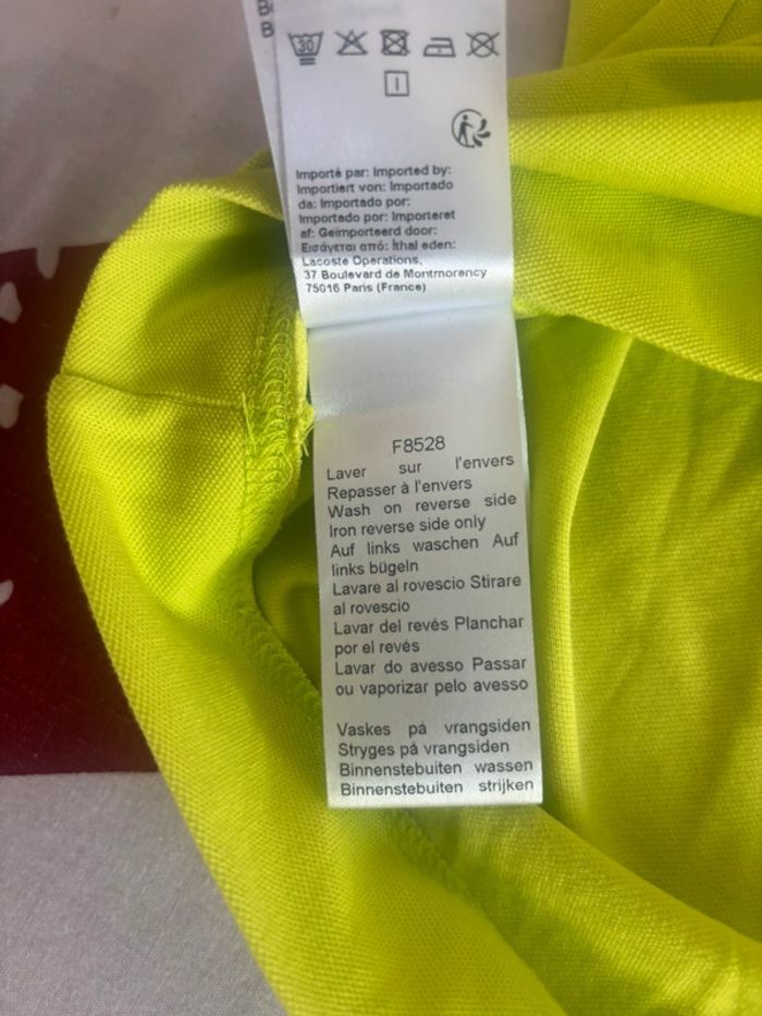Polo Lacoste taille S vert fluo logo ton sur ton - photo numéro 9