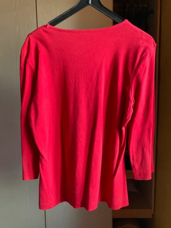 Superbe blouse jamais portée coton rouge perles noires taille M - photo numéro 2