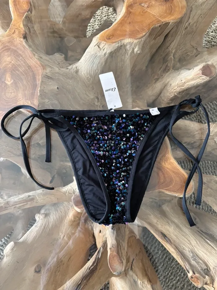 Bas de maillot de bain Etam noir sequins ficelles