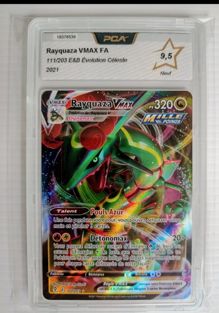 Carte Pokémon français grade PCA 9,5 rayquaza VMAX 111/203 évolution céleste épée et bouclier
