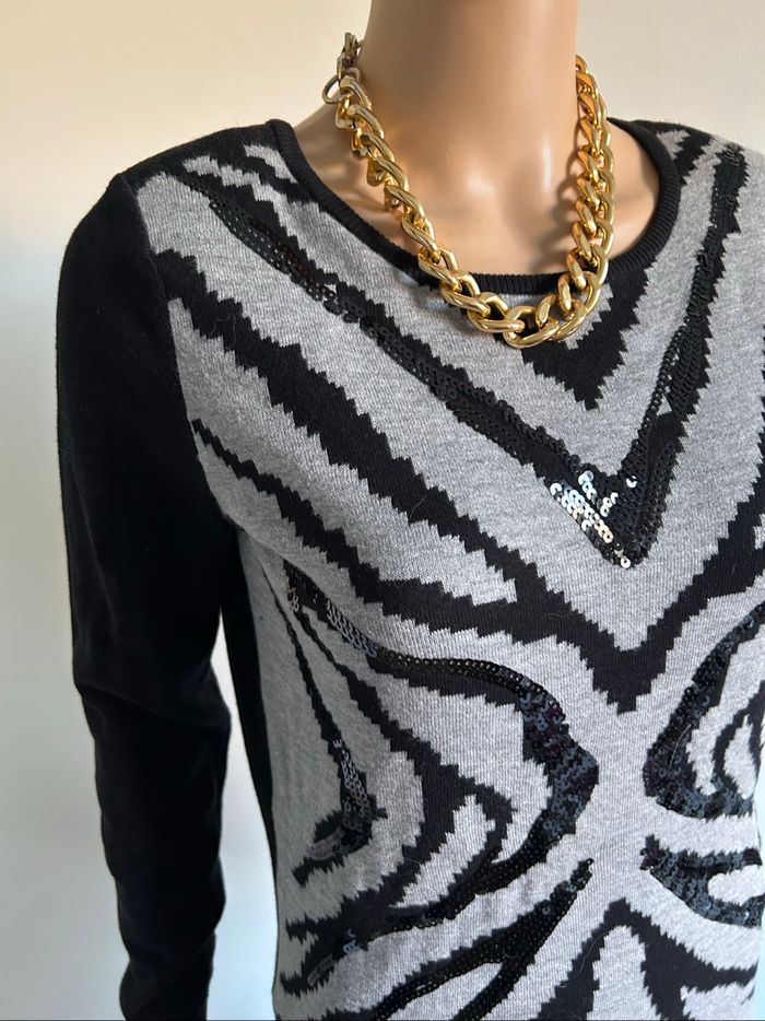 Pull noir et gris neuf avec sequins Morgan taille XS (valeur 45€) - photo numéro 4