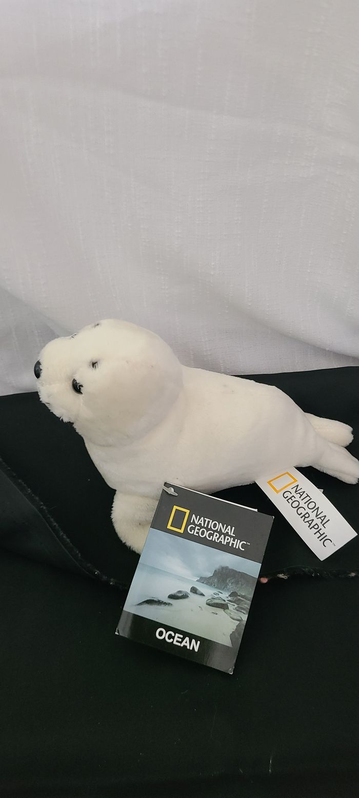 Doudou Peluche National Geographic Bébé Phoque Blanc Noir Jemin - photo numéro 5