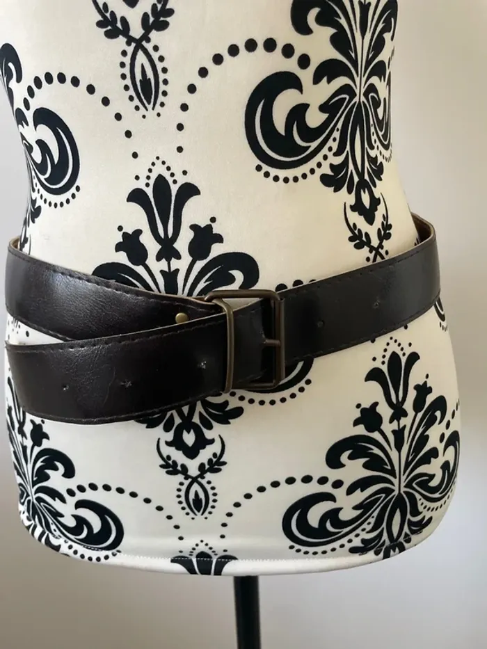 Ceinture Large marron très foncé Similicuir avec Boucle Vintage - photo numéro 3