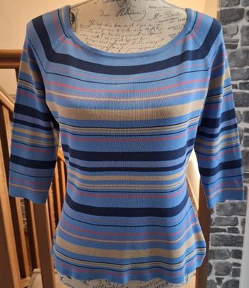 Tee-shirt vintage rayé bleu/jaune/rose