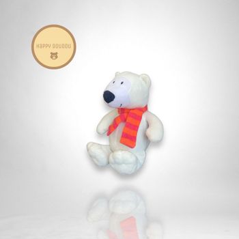 Doudou Peluche ours blanc echarpe rouge orange A430