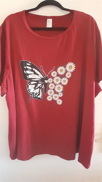 T-shirt Marguerites et papillon, taille 7XL, fond Bordeaux
