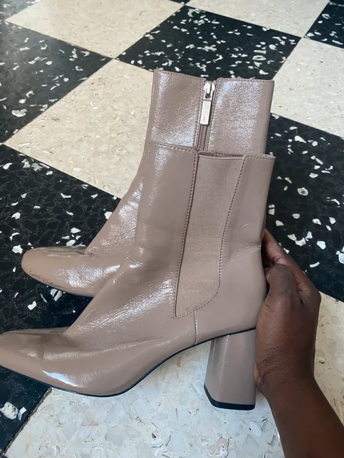 Bottines Zara beiges effet cuir – T39 – talon bloc - photo numéro 6