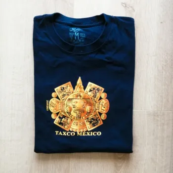 Mayan Playeras Taxco Mexico T-Shirt Solaire Maya Bleu Homme Import Mexique (Taille M)