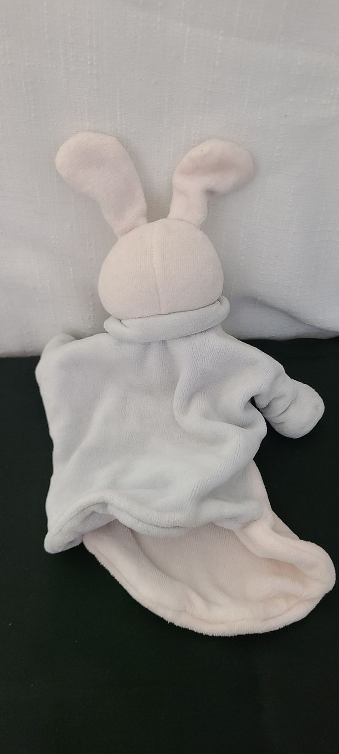 Doudou plat lapin blanc bleu NIF NIF EVEIL ET TENDRESSE - photo numéro 3