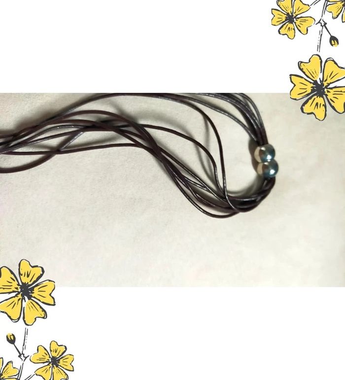 Collier multi-rangs cuir et perles strassées - Collection Sable & Ébène - photo numéro 6