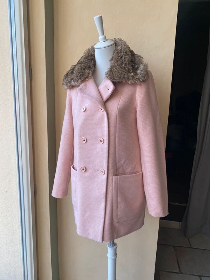 Manteau caban rose col fourrure Kiabi 38 - photo numéro 8