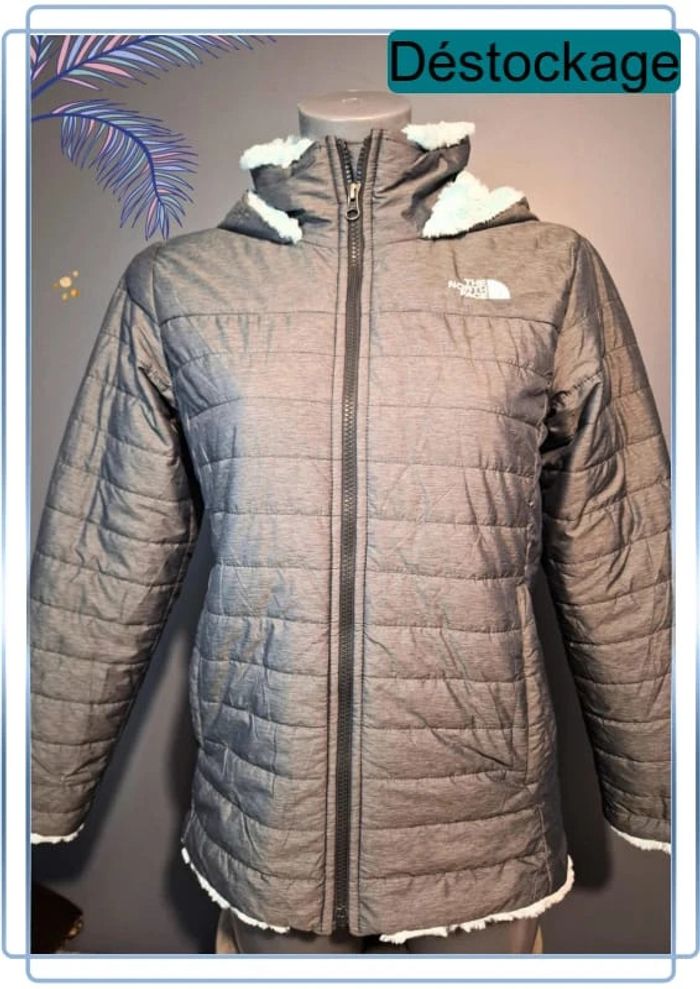 Blouson à capuche the north face gris - taille 14/16 ans ou XS femme - brodé