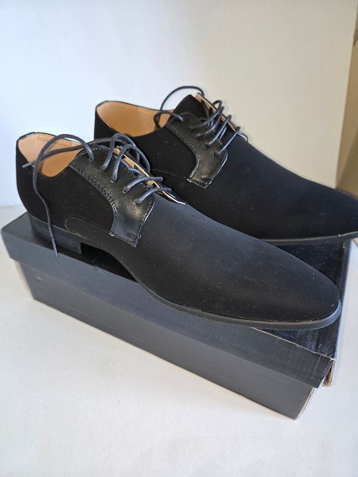 Chaussure derbie  noir daim uomo design  neuve - photo numéro 4