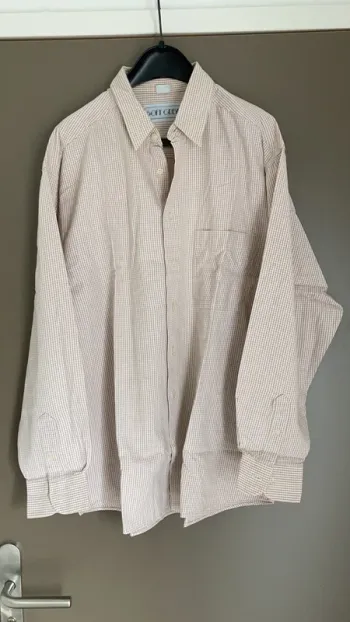 Chemise homme manches longues à carreaux beige et rose fond écru taille 43/44 Soft Grey