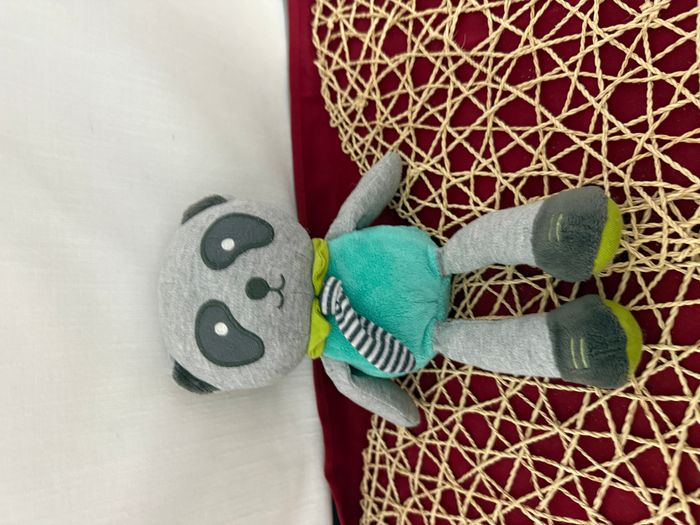 Peluche panda OBAIBI gris vert cravate rayée grelot 25 cm - photo numéro 2