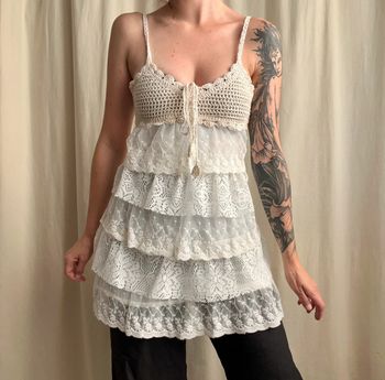 Débardeur long dentelle crochet vintage Boho Summer Ibiza - Taille S