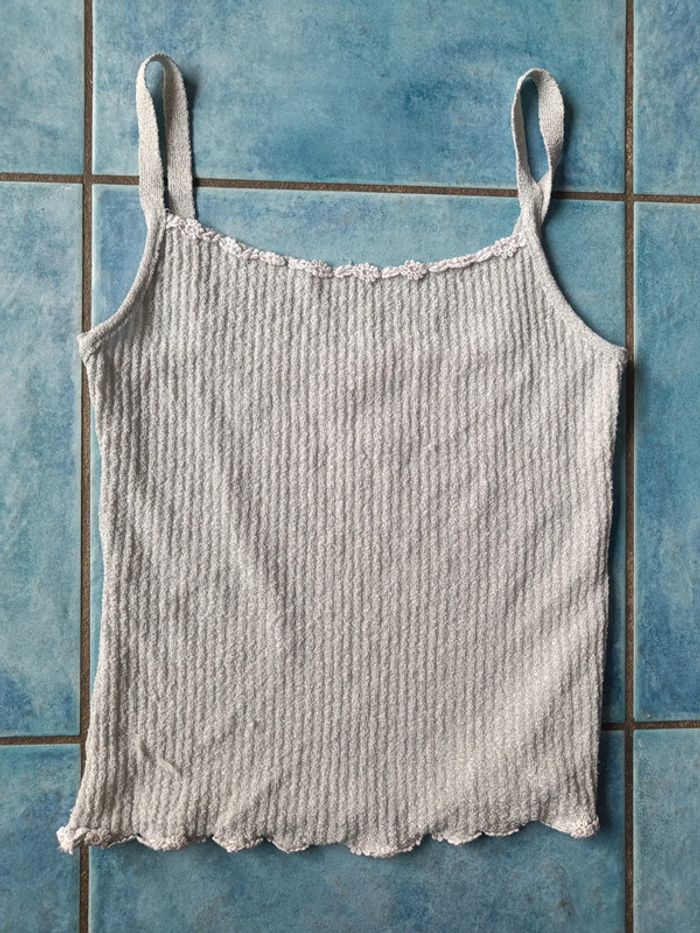 Top ibiza vintage gris paillettes